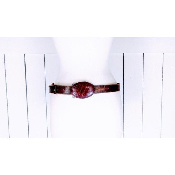 Vintage brown leather reptile embossed buckle belt/boho festival belt 47"-55"